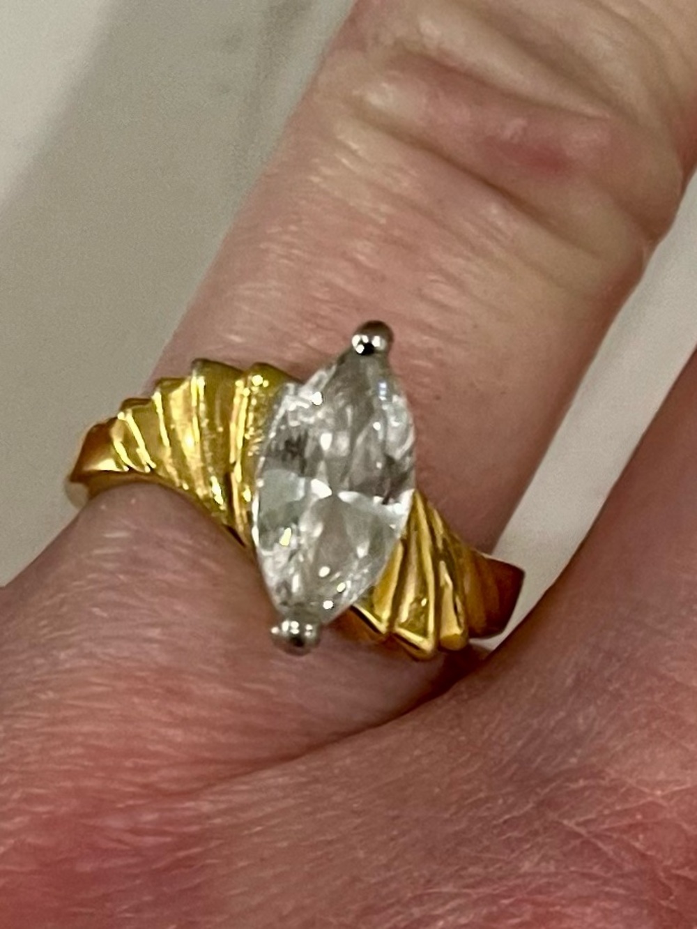 Vintage Marquise CZ Statement Ring Gold Tone Size 7.25